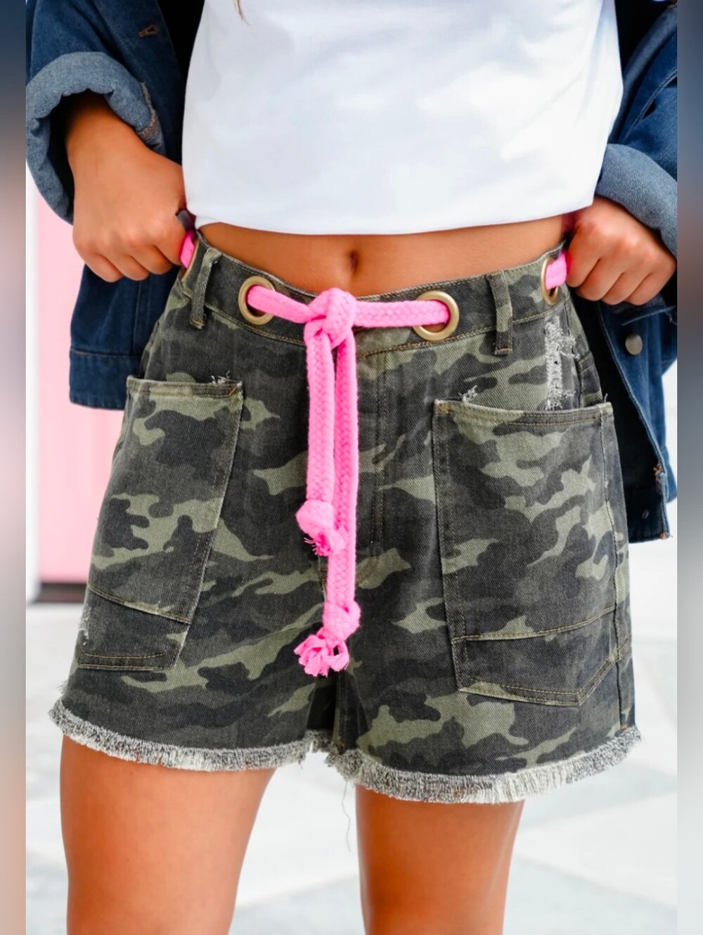 XL BiBi Camo Print Shorts with Braided Waist Belt- NWT